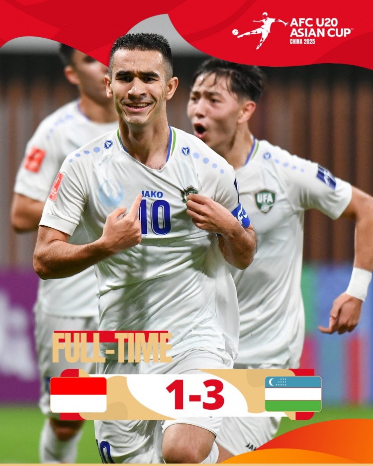 烏茲別克斯坦U20隊(duì)3-1印尼U20隊(duì)兩連勝晉級8強(qiáng)，印尼U20隊(duì)出局