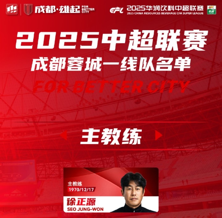  成都蓉城一線隊(duì)大名單出爐！