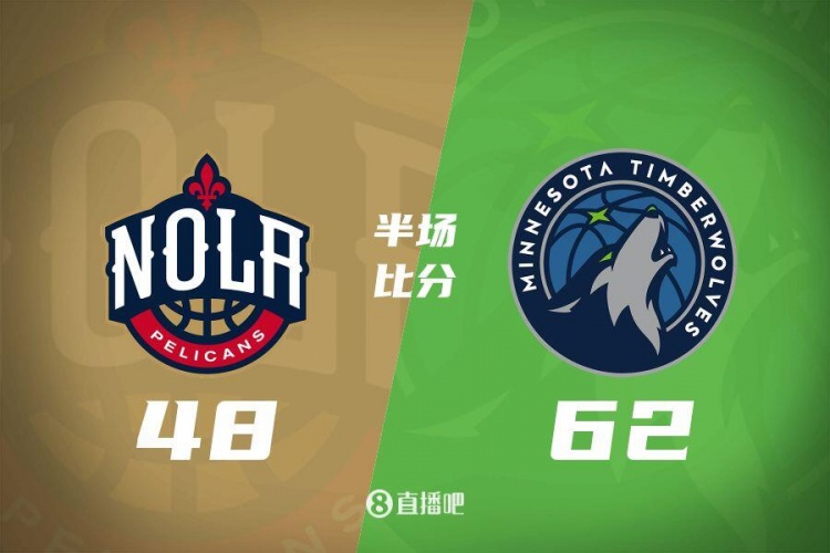  半場(chǎng)戰(zhàn)報(bào)：森林狼62-48領(lǐng)先鵜鶘 蘭德?tīng)?4分/戈貝爾10分/CJ13分